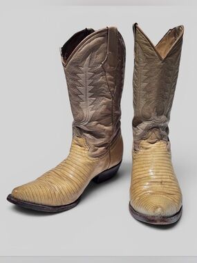 Vintage Casado Genuine Lizard Cowboy Boots Men’s Size 10 Tan Western Leather